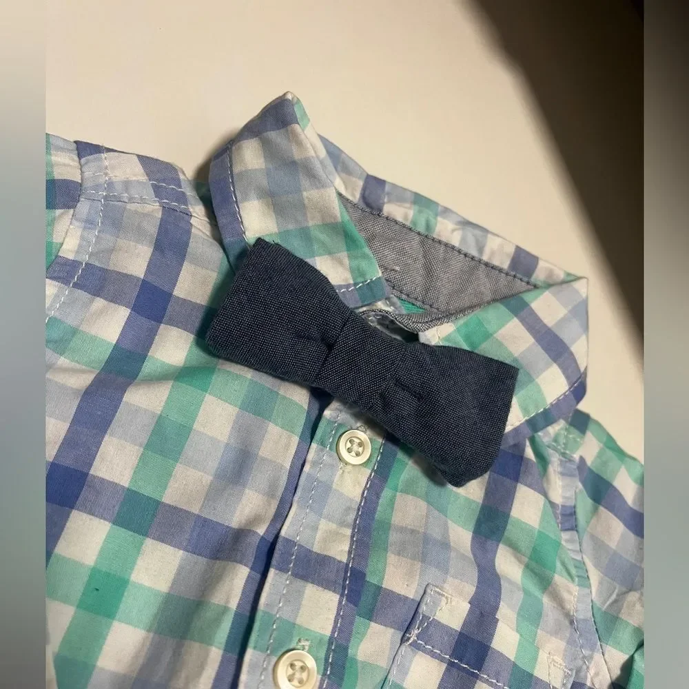 NWT Carter’s Baby Boy Plaid Bodysuit Shirt with Bow Tie Sz 6M
